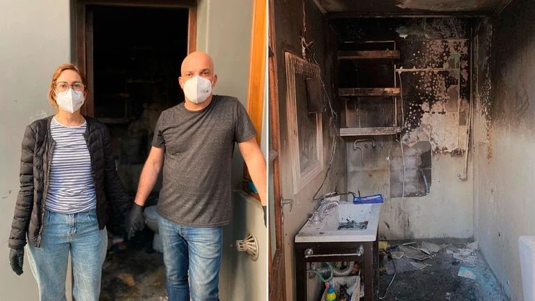 Santiago Giorgini y su pareja, contaron que se incendió su lavadero mientras dormían