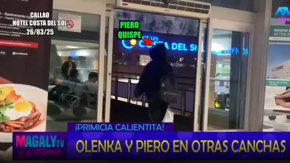 Quispe ingresando al hotel con Olenka
