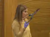 La fiscal Laura Battistelli durante su alegato en el juicio. (Foto: Vía País).