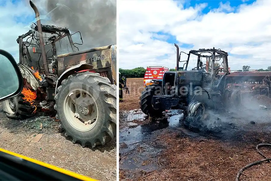 Se prendió fuego un tractor en la zona rural de Colonia Margarita: las pérdidas fueron totales