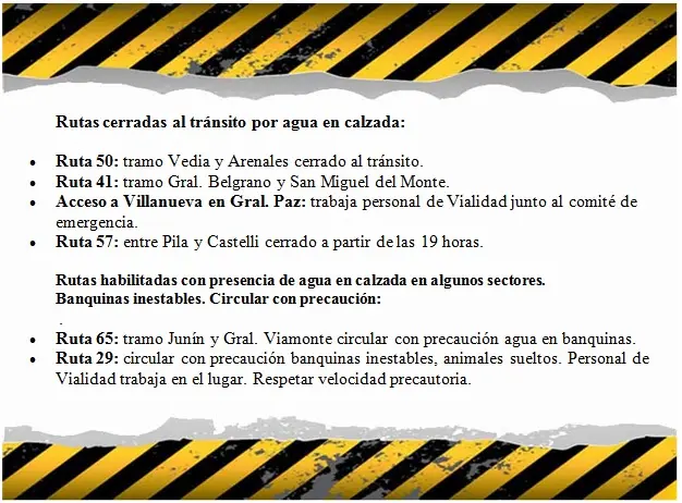 Rutas provinciales: Siguen cortadas las 41 y 50 por la inundación
