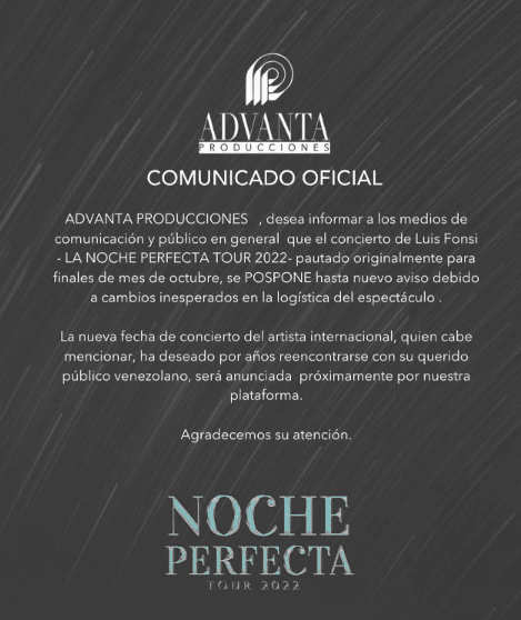 Advanta era la productora que presentaría a Fonsi en 2022. Foto Instagram