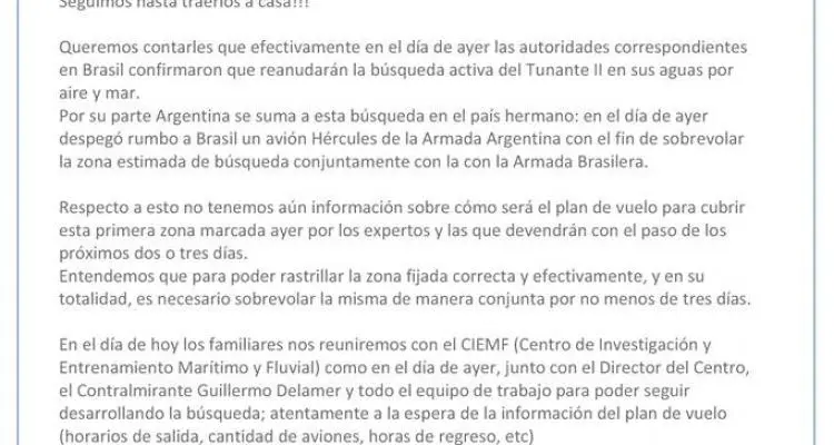 Comunicado oficial de los familiares del Tunante II