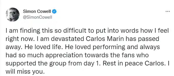 Simon Cowell despidió a su pupilo Carlos Marín. Foto Twitter