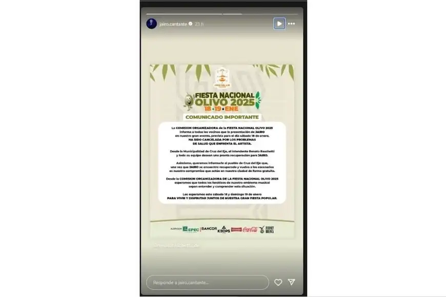 No podrá estar en la Fiesta Nacional del Olivo