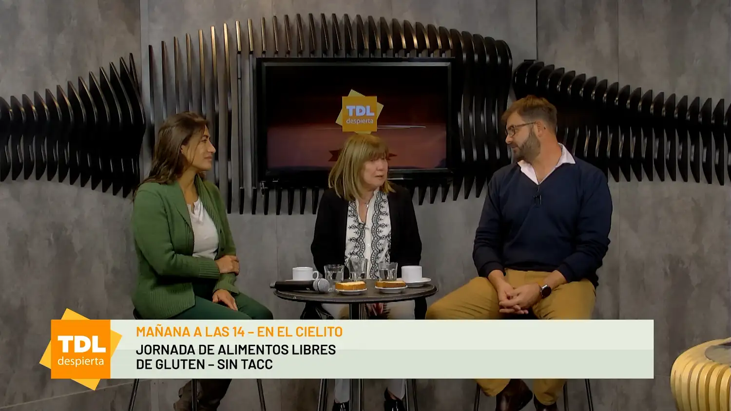 Quiroz, Bufor y De Angelis presentando el evento para celíacos.