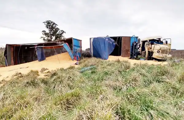 Despiste y vuelco de un camión en la ruta 228