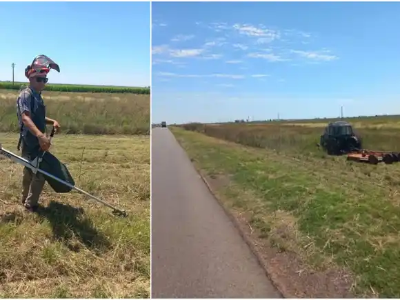 Abandono en la Ruta 33: personal de una estancia de Villegas cortó el pasto ante la falta de mantenimiento de Nación