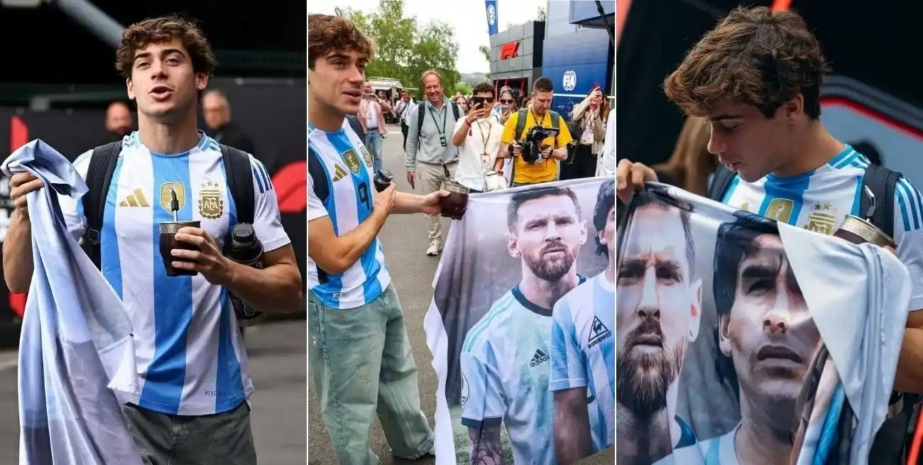 Franco Colapinto llegó al paddock de Spa con la camiseta de Julián Álvarez.