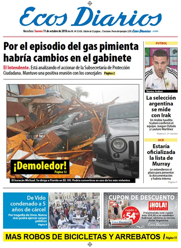 Tapa del 11 de octubre de 2018