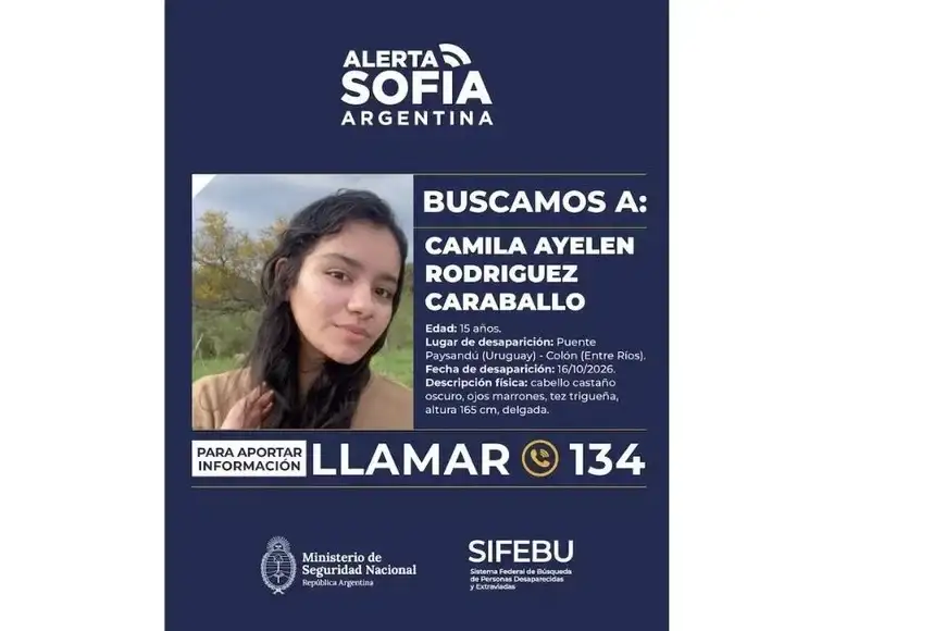 Activaron la Alerta Sofía por la desaparición de una adolescente en el puente Colón-Paysandú - 1