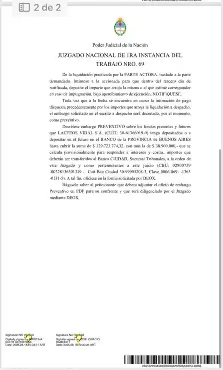 fallo judicial Lácteos Vidal - 2