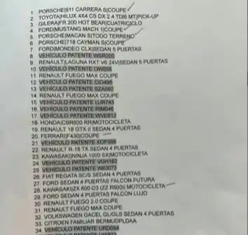 lista de autos