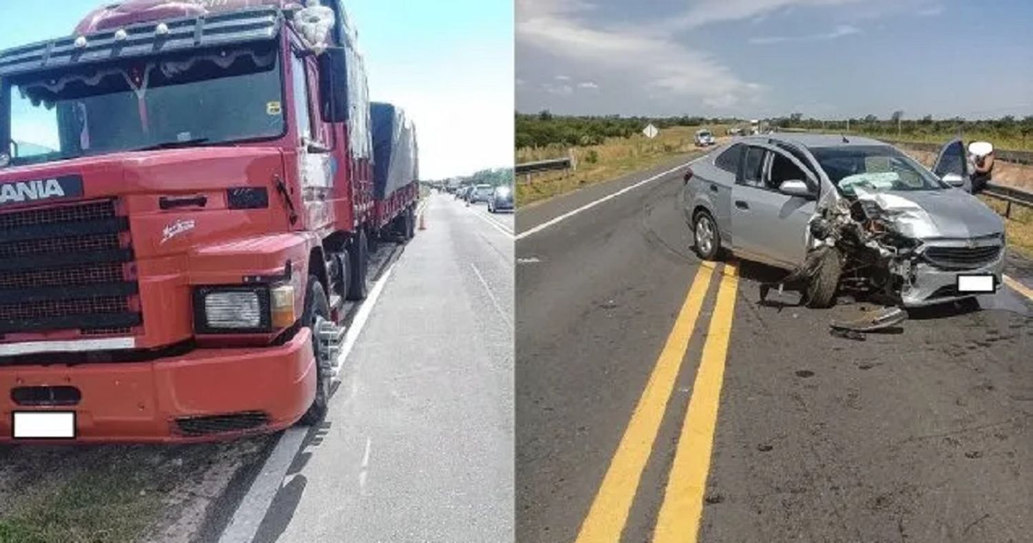 Un camión perdió dos ruedas que impactaron en un auto en una ruta entrerriana: hubo 3 heridos