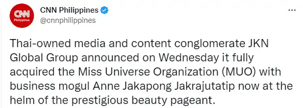 La información que confirmó la venta del Miss Universo. Foto Twitter