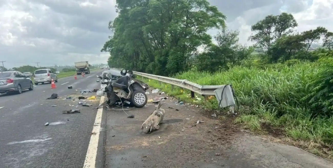 El Volkswagen Gol pegó contra la defensa metálica y se partió al medio.