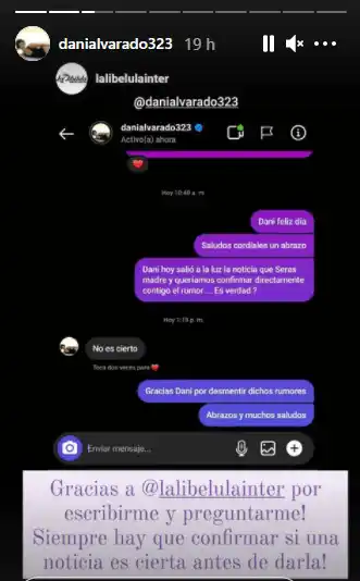 Daniela Alvarado compartió su respuesta. Foto Instagram