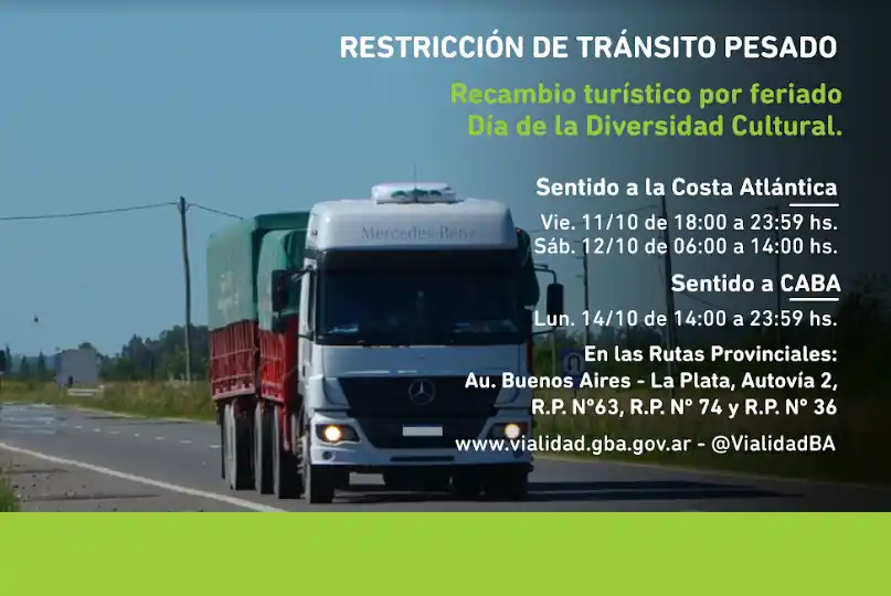 Día de la Diversidad Cultural: Restricción de tránsito pesado por el fin de semana largo