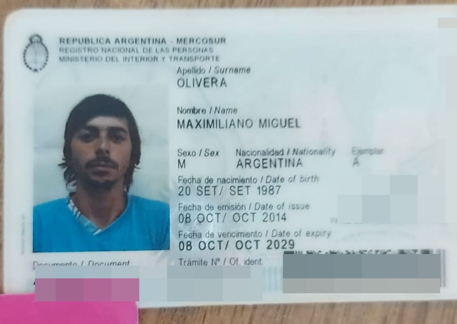 Encontraron DNI de Maximiliano Olivera