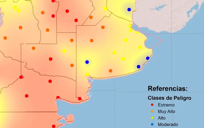 Riesgo de incendios: qué indica el mapa de peligro del Servicio Meteorológico para San Pedro esta semana