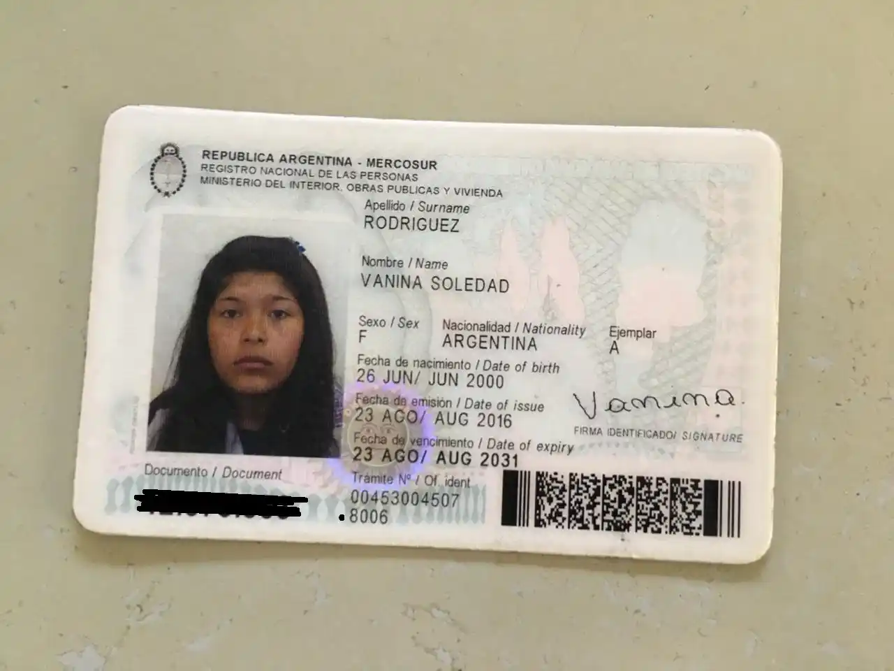Encontraron el DNI de Vanina Soledad Rodríguez