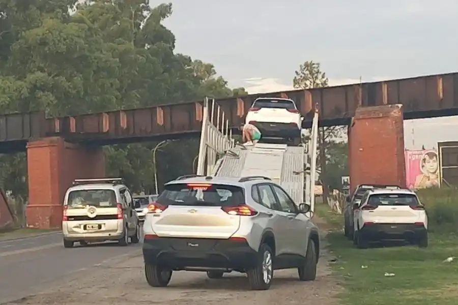 Particular situación: tuvo que bajar todos los autos de un camión para poder cruzar un puente