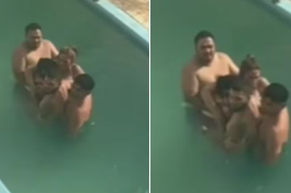 La familia se abrazó en el centro de la pileta para pasar el susto.