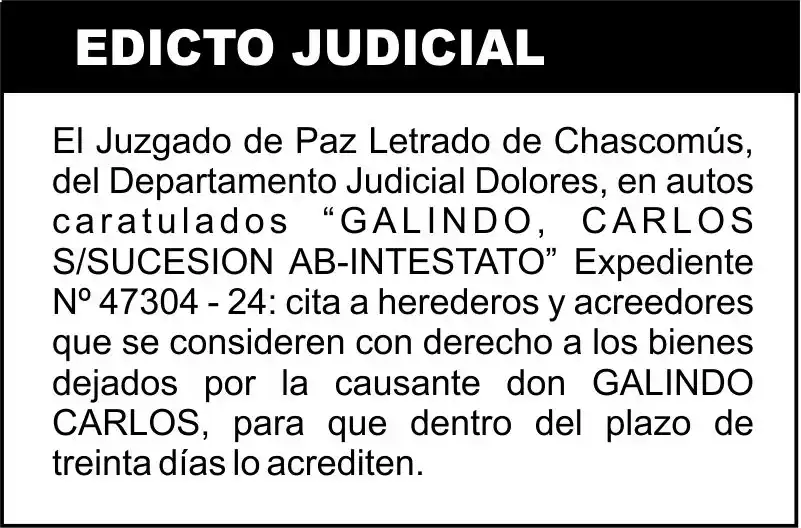 GALINDO, CARLOS S/SUCESION AB-INTESTATO