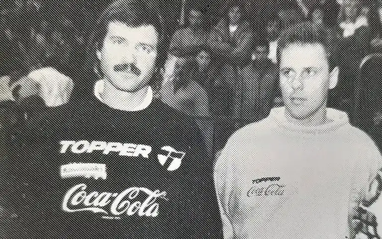 Visita de lujo en los 90. La pareja N° 1 de Argentina de pádel en Necochea Horacio Alvarez Clementi y Alejandro Lasaigues