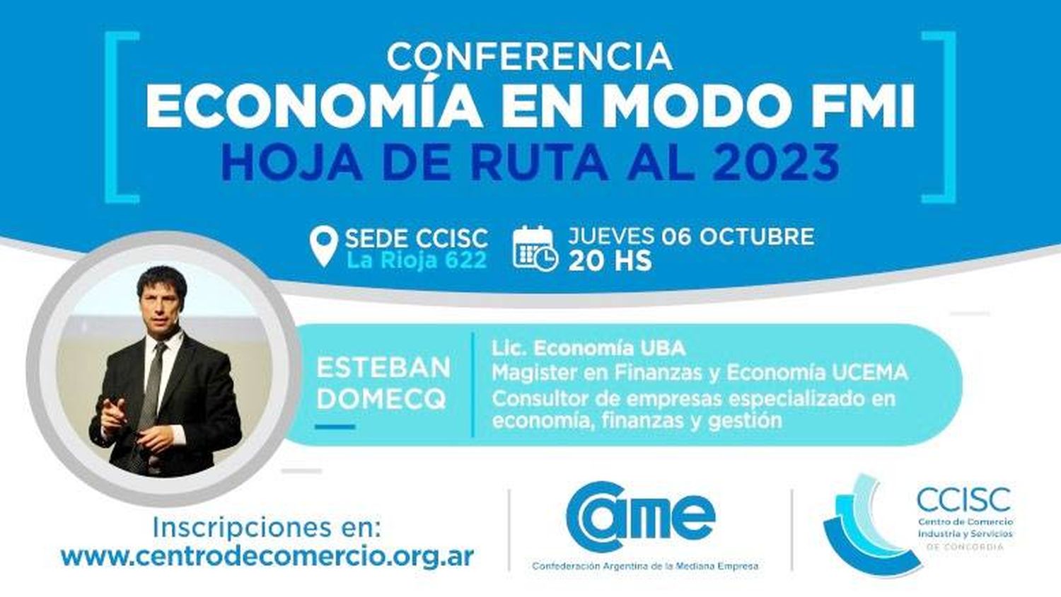 Este jueves: conferencia sobre actualidad económica en el CCISC
