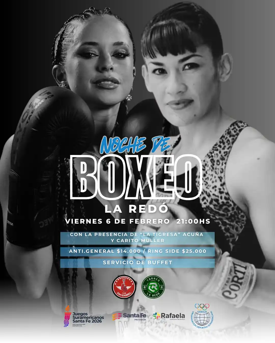 Mauro Lobos - organizador del evento | Carito Muller y "La Tigresa" Acuña en una nueva noche de boxeo en la redo