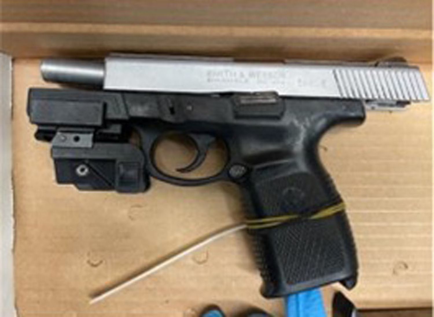 A gun recovered from the scene of an alleged carjacking attempt.