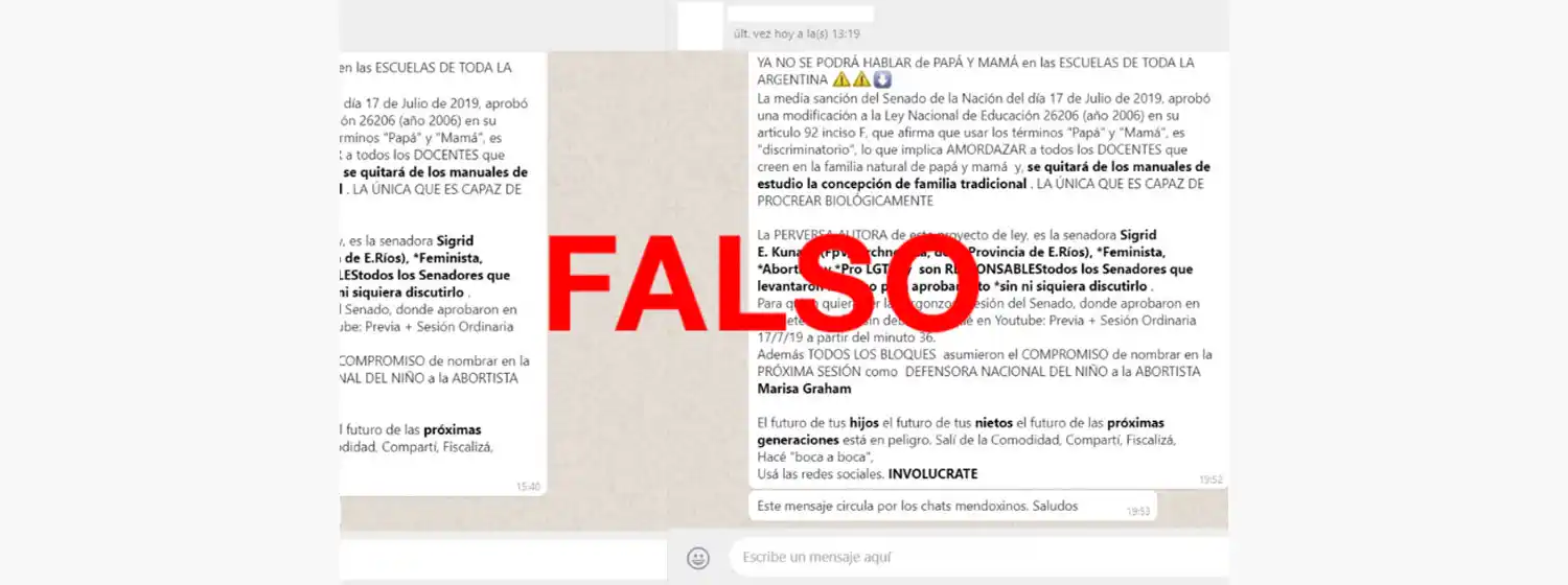 Es falso que ya no se va a poder “hablar más de papá y mamá en las escuelas”