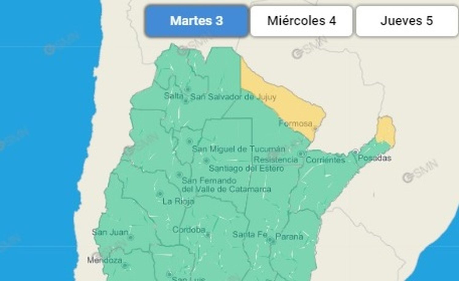 La provincia de Formosa bajo alerta amarrillo por tormentas