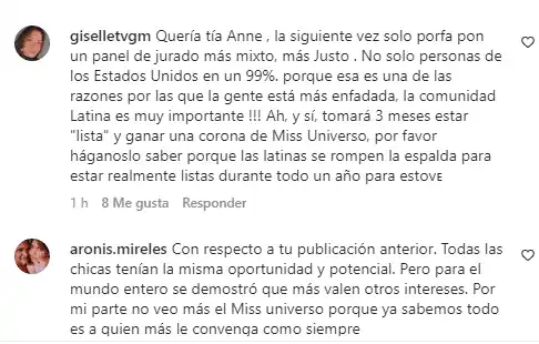 Los seguidores no se limitaron en sus comentarios en otras publicaciones en Instagram de la presidenta del Miss Universo. 