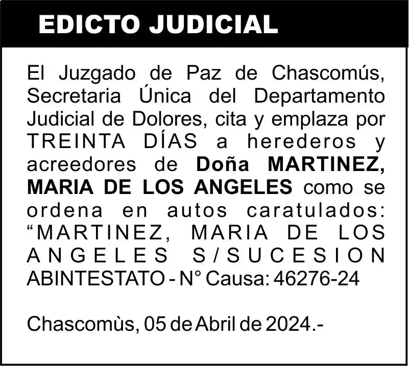 “MARTINEZ, MARIA DE LOS ANGELES S/SUCESION ABINTESTATO”