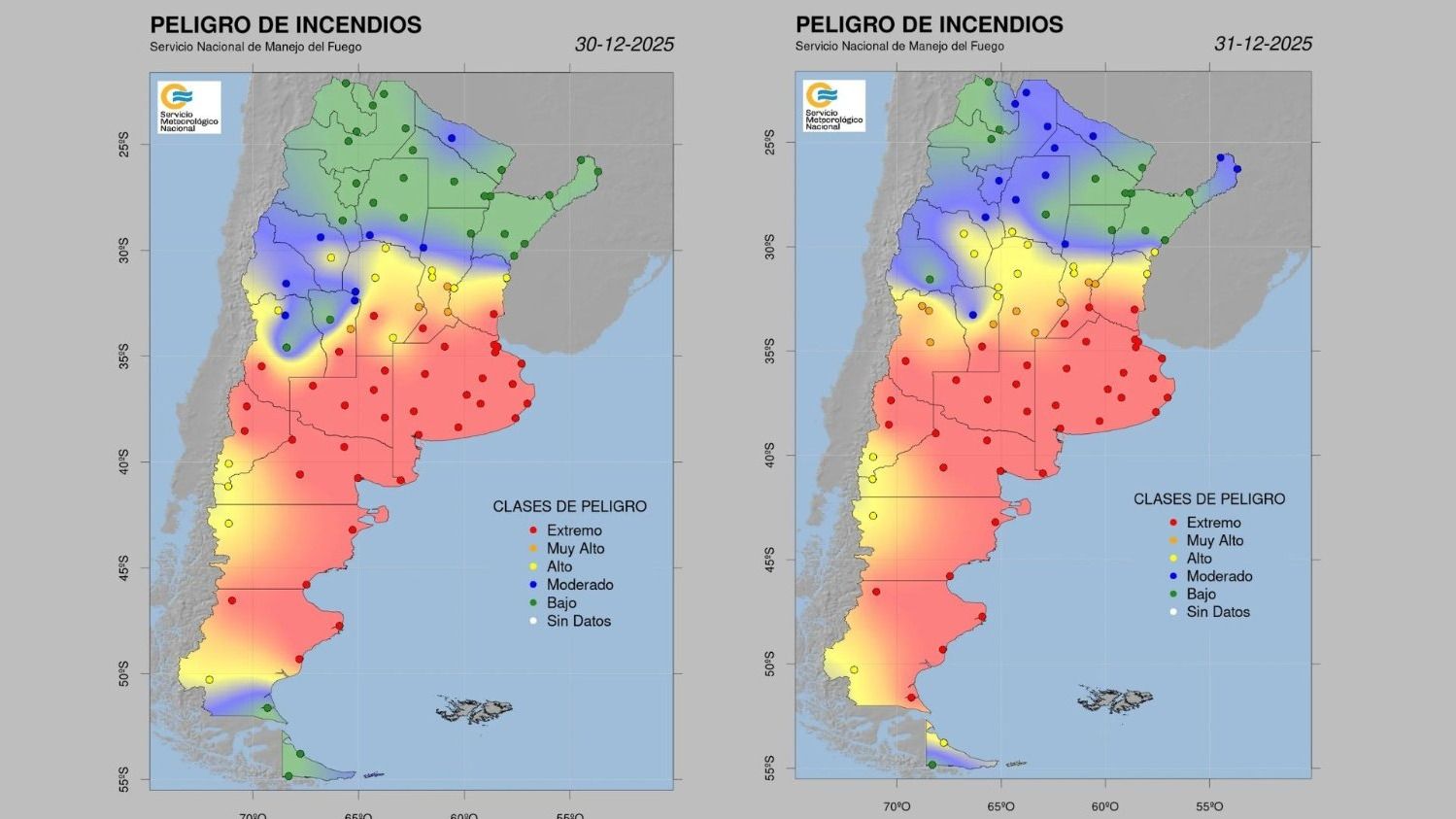 Advertencia oficial por peligro extremo de incendios en casi toda la Argentina