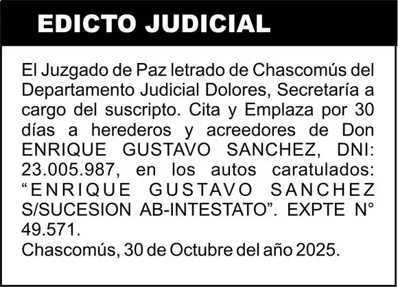 ENRIQUE GUSTAVO SANCHEZ S/SUCESION AB-INTESTATO