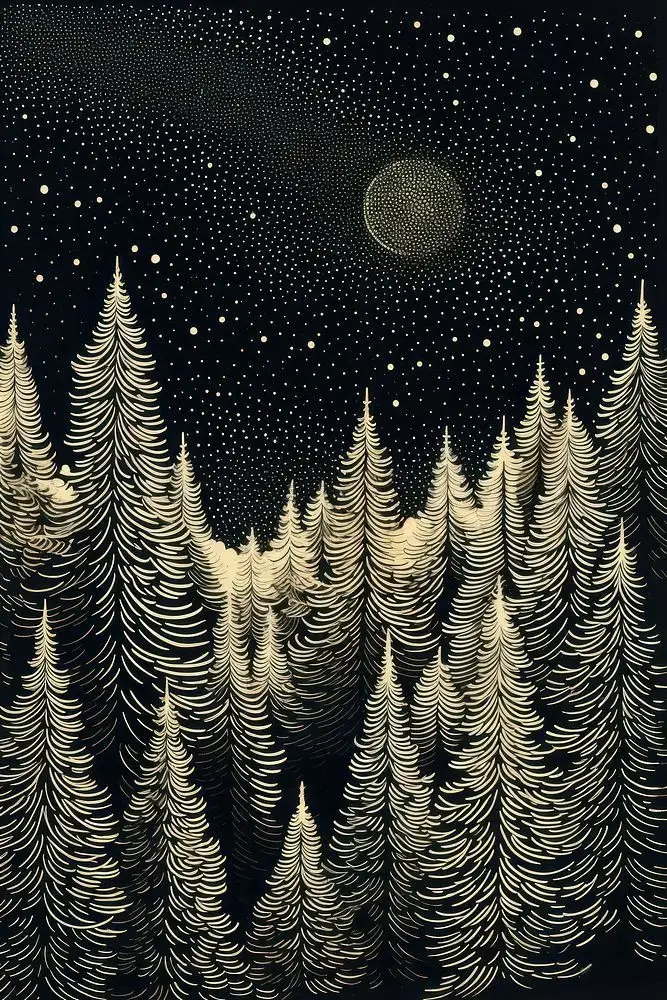 Entre los árboles y las estrellas, el silencio también escribe. Ilustración inspirada en Un instante en la oscuridad.