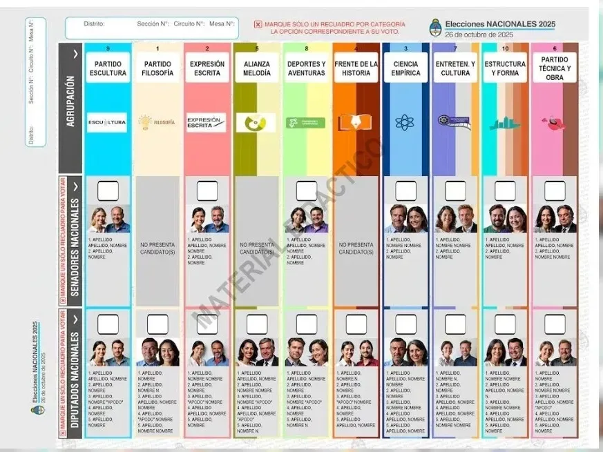 Este es el modelo de boleta. Fuente: Cámara Electoral Nacional.