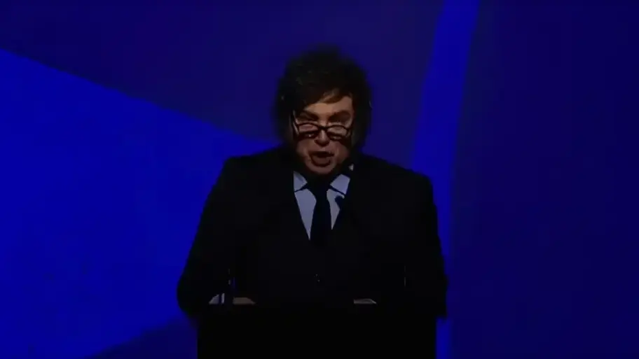 El presidente Milei durante la cena de la Fundación Faro el viernes último. OPRA