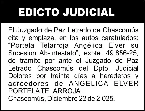 PORTELA TELARROJA, ANGÉLICA ELVER S/SUCESION AB-INTESTATO