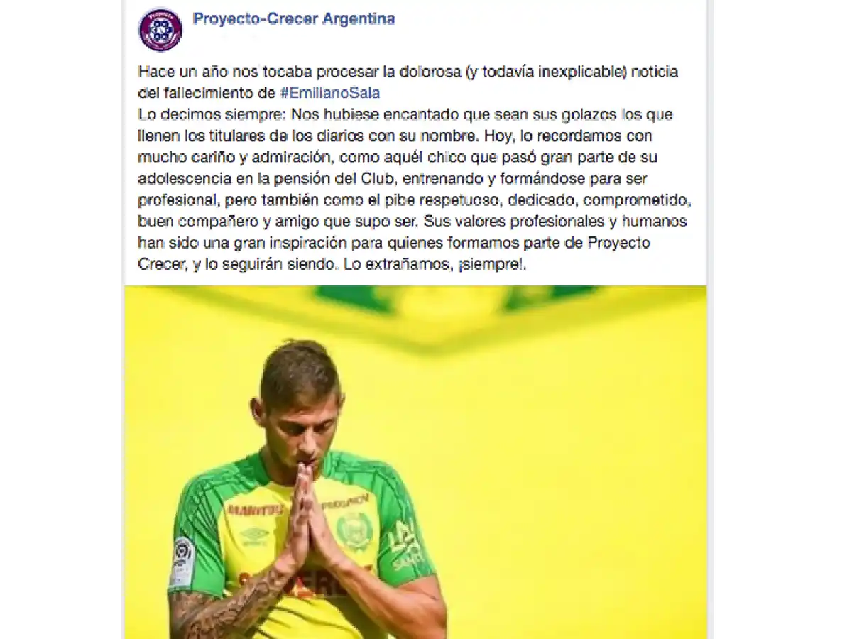 Crecer recuerda a Emiliano Sala