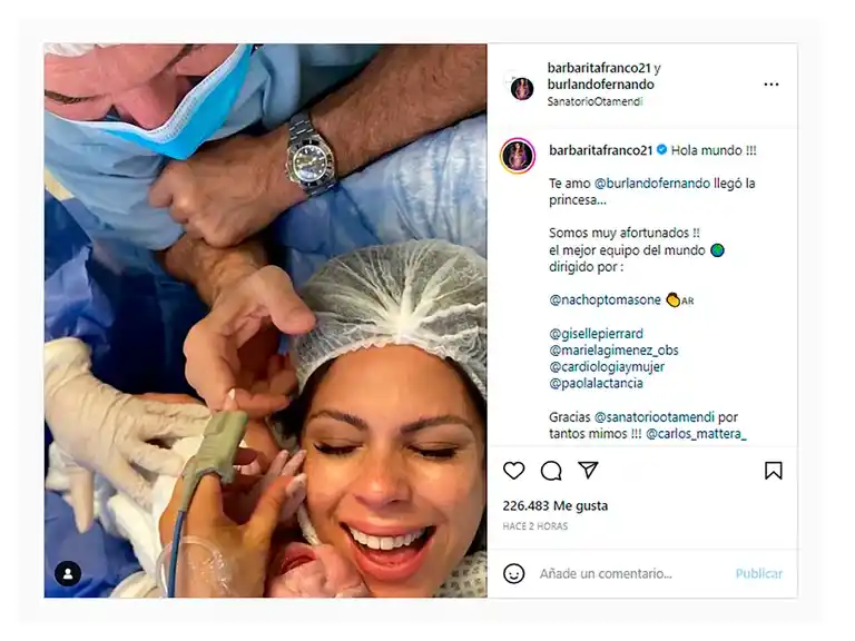 Nació la hija de Barby Franco y Fernando Burlando