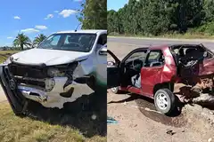 Choque en la Ruta 14: una camioneta impactó contra un auto en el kilómetro 305