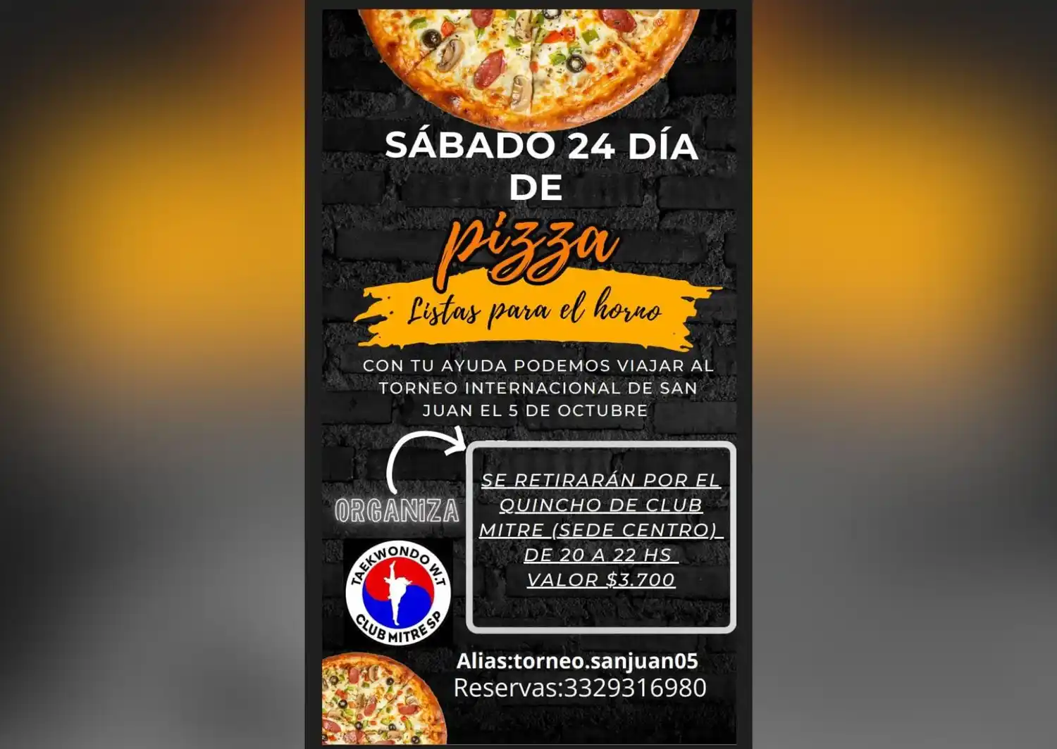 Venta de pizzas a beneficio de taekwondo del Club Mitre