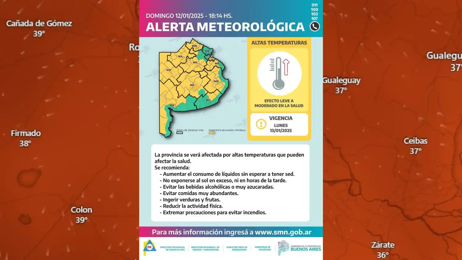 Defensa Civil realizó recomendaciones por las altas temperaturas.