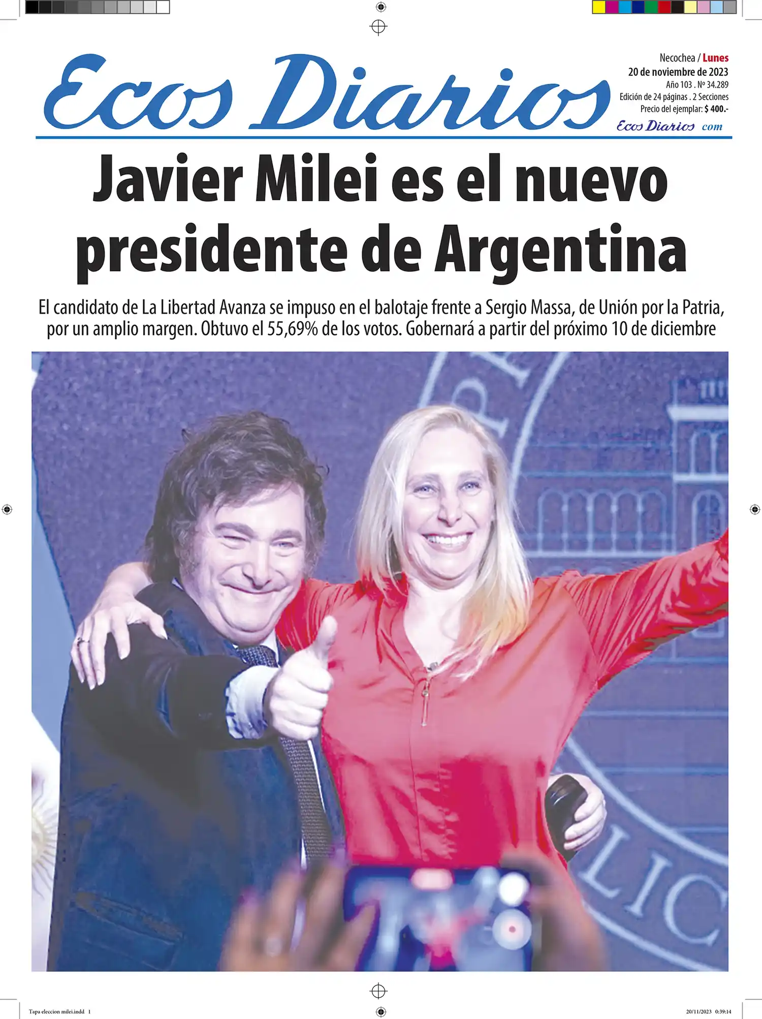 Festejos. Javier Milei junto a su hermana Karina Milei