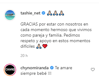 Las muestras de amor de Chyno y Tashie. Foto Instagram