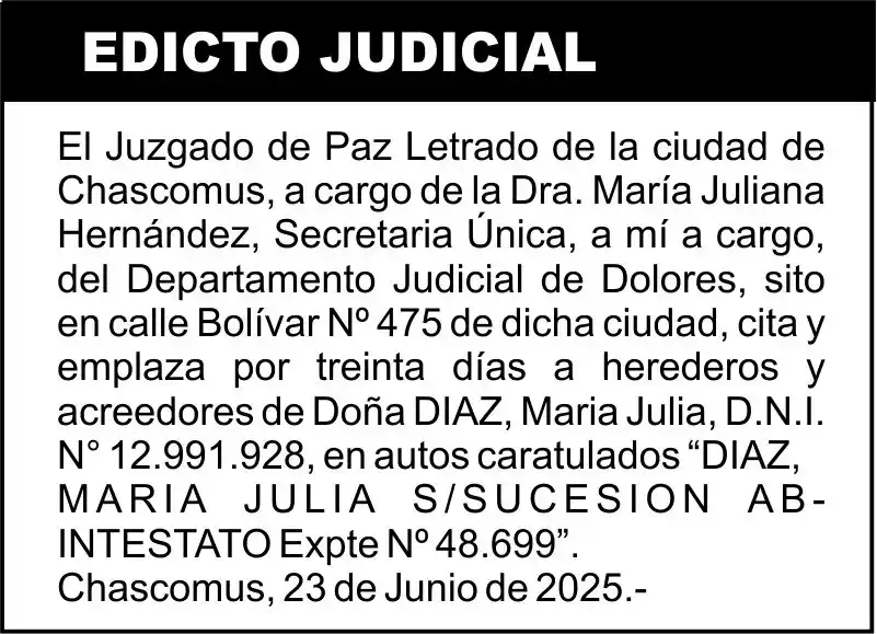 DIAZ, MARIA JULIA S/SUCESION AB-INTESTATO